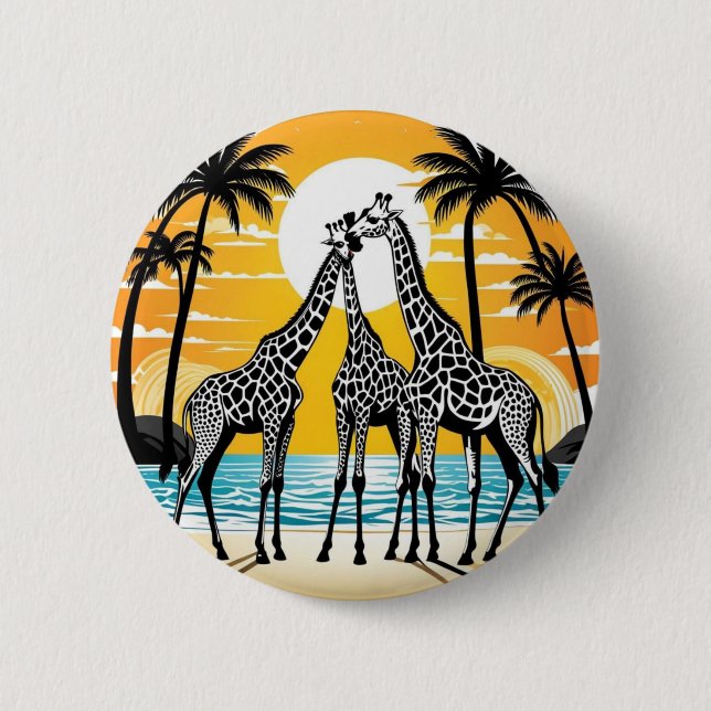 Badge Rond 5 Cm Giraffes sur la plage (Devant)