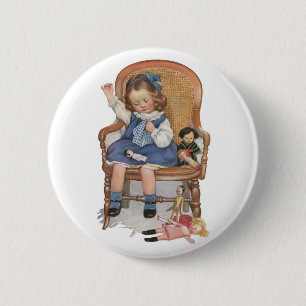 Badge Rond 5 Cm Girl Sewing Dollies