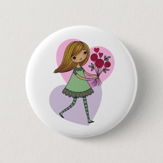 Badge Rond 5 Cm Girl With Flowers