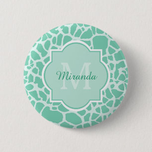 Badge Rond 5 Cm Girly Mint Green Giraffe Imprimer Monogramme et no
