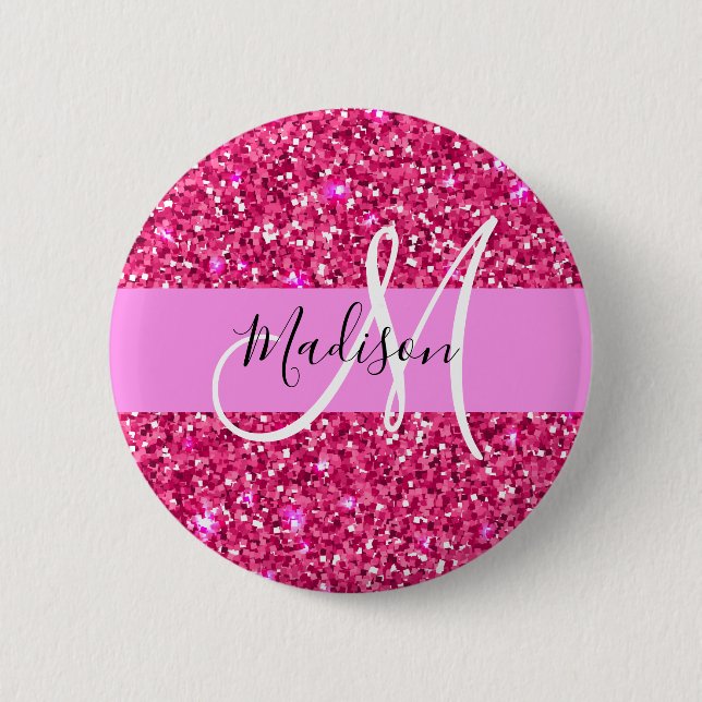 Badge Rond 5 Cm Glam Girly Hot rose Parties scintillant étincelles (Devant)