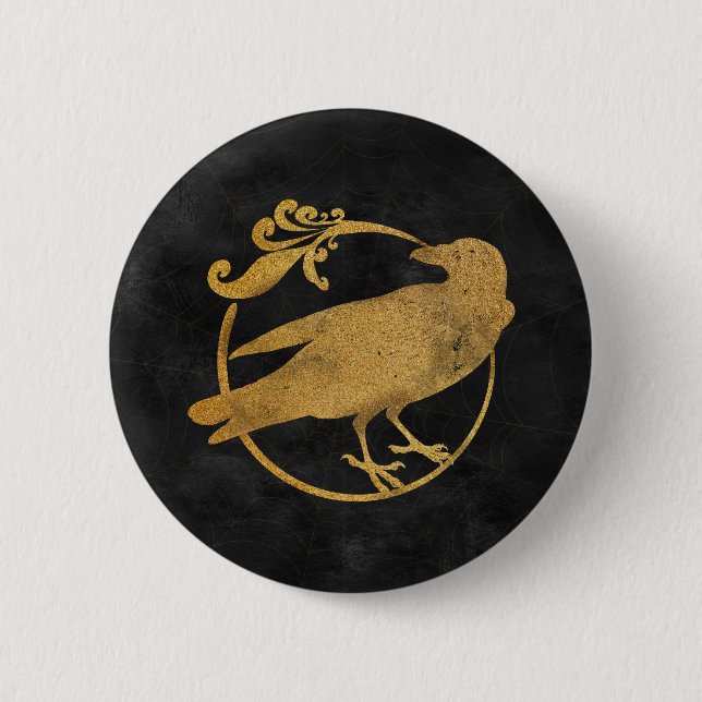 Badge Rond 5 Cm Glam gothique | Bouton | Corbeau | Noir (Devant)