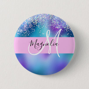 Badge Rond 5 Cm Glam Holographique Sirène Parties scintillant étin