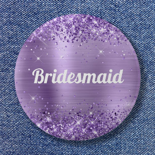 Badge Rond 5 Cm Glitter Lumière Purple Phuile Bridesmaid