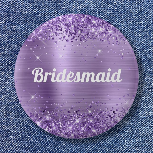 Badge Rond 5 Cm Glitter Lumière Purple Phuile Bridesmaid (Glittery Light Purple Foil Bridesmaid Button)