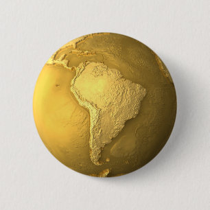 Badge Rond 5 Cm Globe d'or - la terre en métal. L'Amérique du Su