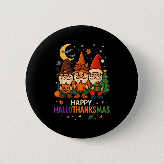 Badge Rond 5 Cm Gnome Joyeux Hallothanksmas Chemise Thanksgiving N (Devant)