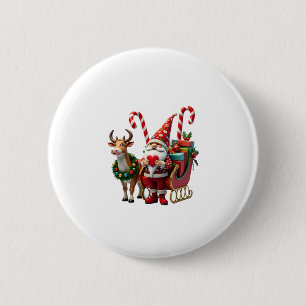 Badge Rond 5 Cm Gnome Lumière de Noël Père Noël Chevauchant le Tra