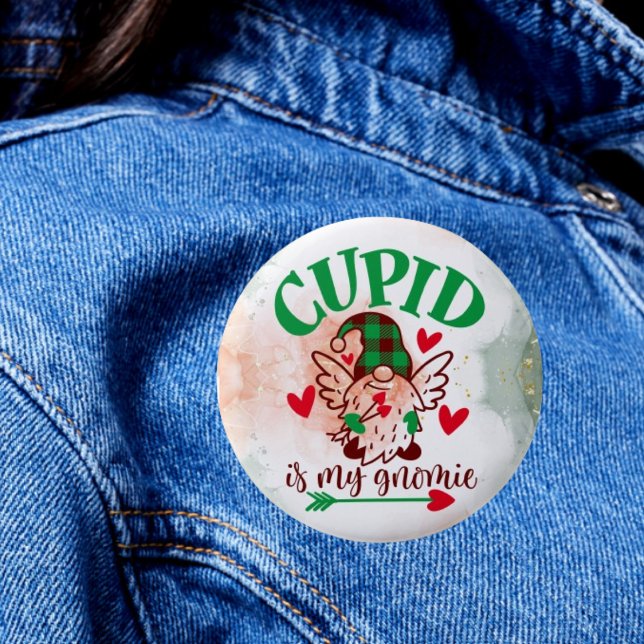 Badge Rond 5 Cm Gnome Sweet Gnome : Cupid is My Gnomie Button (Créateur téléchargé)