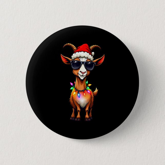 Badge Rond 5 Cm Goat Santa Hat Lights Christmas Cute Xmas Pajama  (Devant)