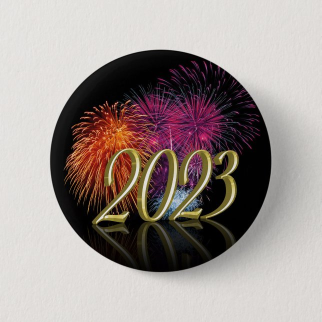 Badge Rond 5 Cm Gold Bonne année 2023 Fireworks (Devant)