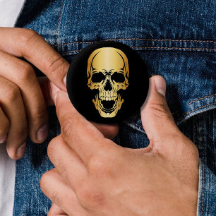 Badge Rond 5 Cm Gold et Black Skull