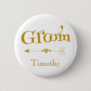 Badge Rond 5 Cm Gold et White Groom