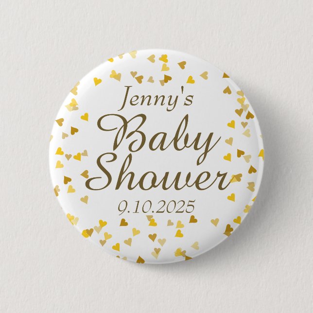 Badge Rond 5 Cm Gold Love Hearts Baby shower / Sprinkle (Devant)