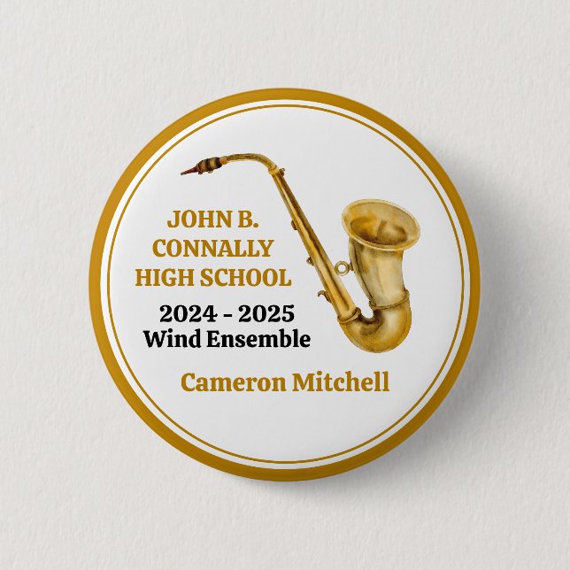 Badge Rond 5 Cm Gold Saxophone Player Groupe personnalisé (Devant)