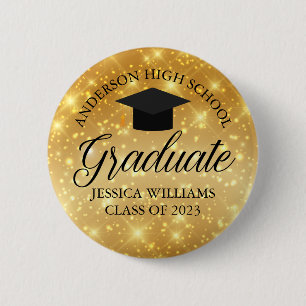 Badge Rond 5 Cm Gold Sparkle Graduate Chic Class of 2023 Nom Balis