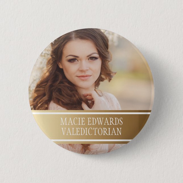 Badge Rond 5 Cm Gold White Graduation Photo Valedictorian (Devant)