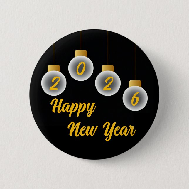 Badge Rond 5 Cm Golden and Black 2026 New Year Pin Button (Devant)