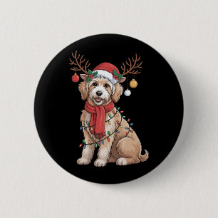 Badge Rond 5 Cm Golden Doodle Magnifique Renne Arbre de Noël
