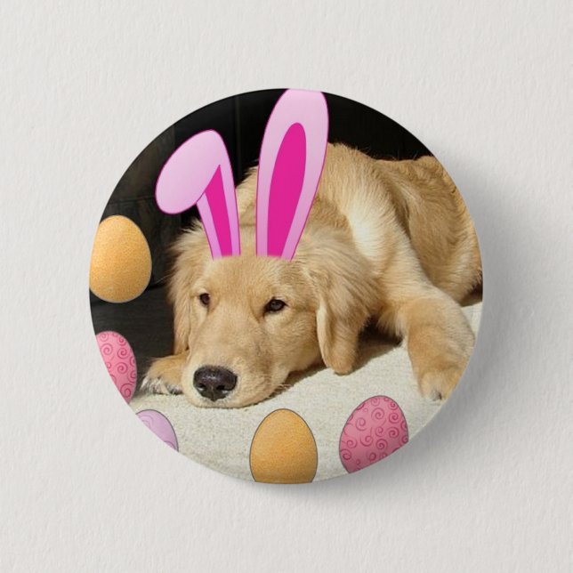 Badge Rond 5 Cm Golden Retriever de Pâques (Devant)