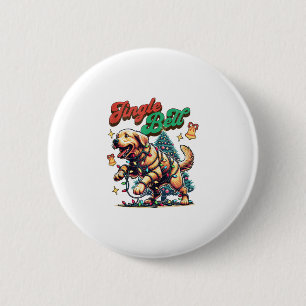 Badge Rond 5 Cm Golden Retriever Jingle Bell Père Noël Noël