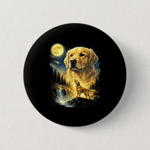 Badge Rond 5 Cm Golden retriever qui hurle à la lune mème drôle