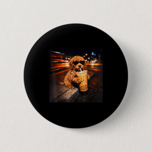 Badge Rond 5 Cm goldendoodle drôle buvant du café glacé mème d'ani
