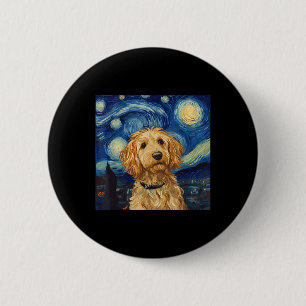 Badge Rond 5 Cm Goldendoodle Van Gogh Starry Nuit étoilée