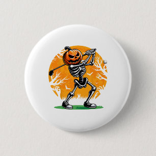 Badge Rond 5 Cm Golf Halloween squelette golfeur citrouille Hallow
