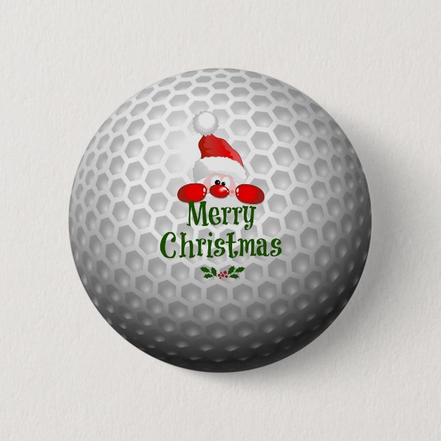 Badge Rond 5 Cm Golfer Père Noël, "Joyeux Noël" (Devant)