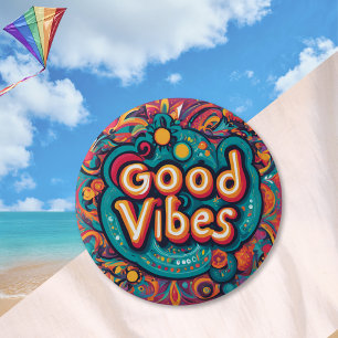 Badge Rond 5 Cm Good Vibes coloré Super Hippie Retro