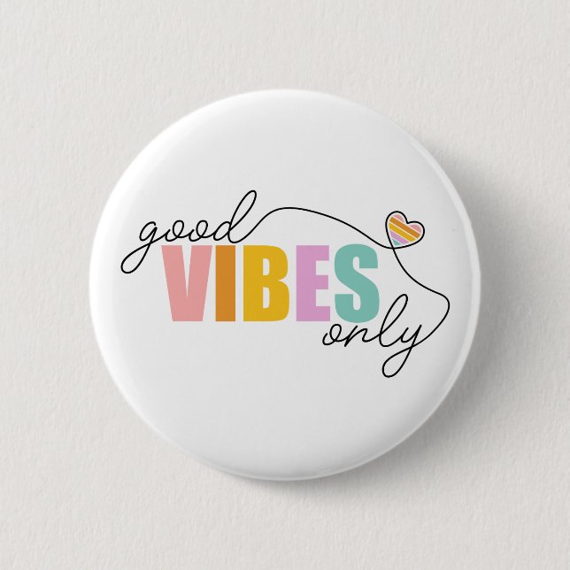 Badge Rond 5 Cm Good Vibes seulement Rainbow Heart (Devant)