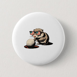 Badge Rond 5 Cm Gopher Animal pousse la balle de golf hors du trou
