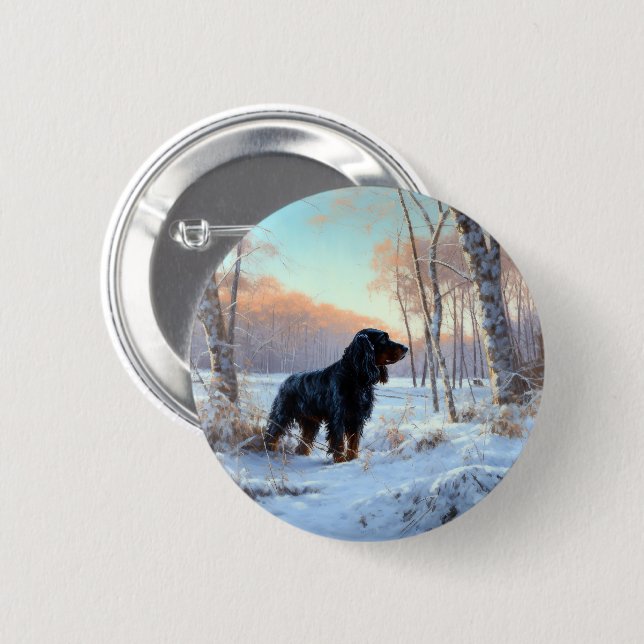 Badge Rond 5 Cm Gordon Setter Laisse Il Neige Noël (Devant & derrière)