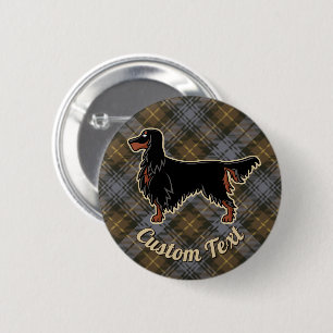 Badge Rond 5 Cm Gordon Setter sur le bouton Patiné Gordon Tartan