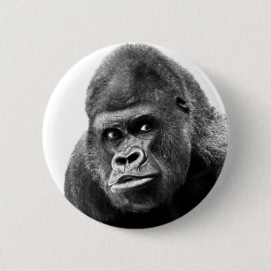 Badge Rond 5 Cm Gorille noire blanche