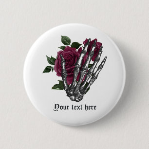 Badge Rond 5 Cm Gothique Floral Bourgogne Fantaisiste