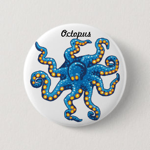 Badge Rond 5 Cm Goupille bleue de poulpe