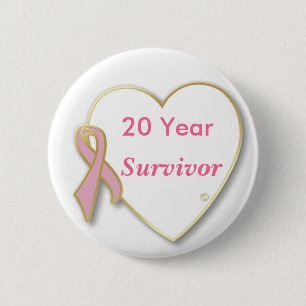 Badge Rond 5 Cm goupille rose de survivant de ruban de 20 ans