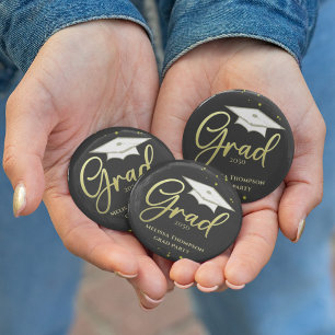 Badge Rond 5 Cm Graduate Grad Gold Graduation Script Party