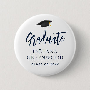 Badge Rond 5 Cm Graduation Party 2024 Script Navy Blue School
