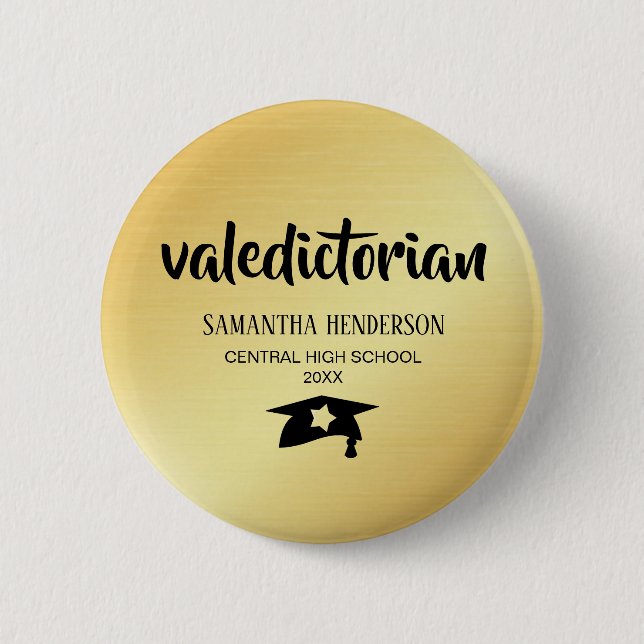 Badge Rond 5 Cm Graduation personnalisée Valedictorian Gold (Devant)