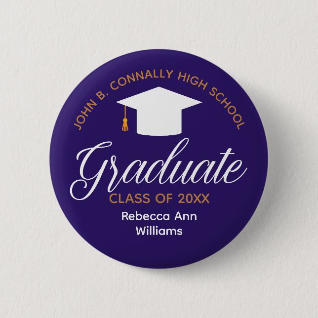 Badge Rond 5 Cm Graduation violette Personnalisée 2025 Graduate (Devant)