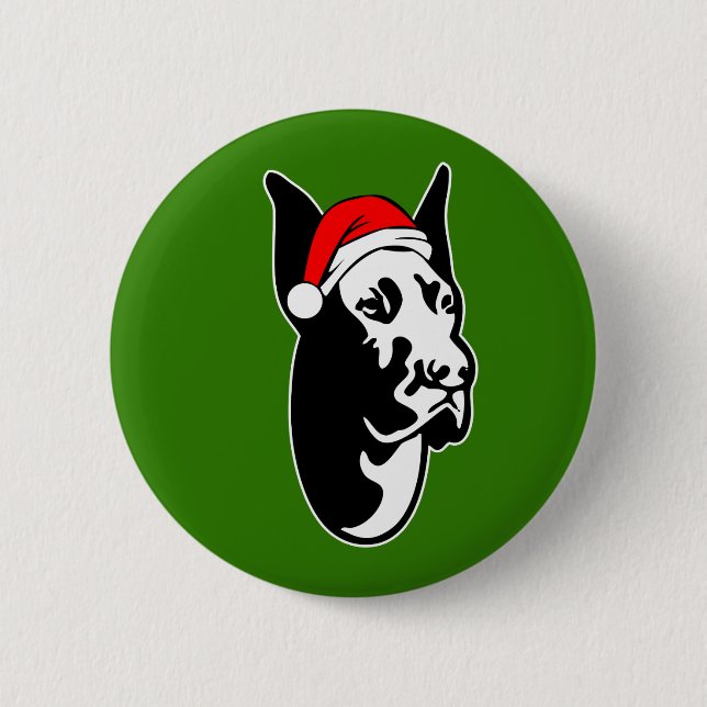Badge Rond 5 Cm Grand chien Danse avec Noël Santa Hat (Devant)