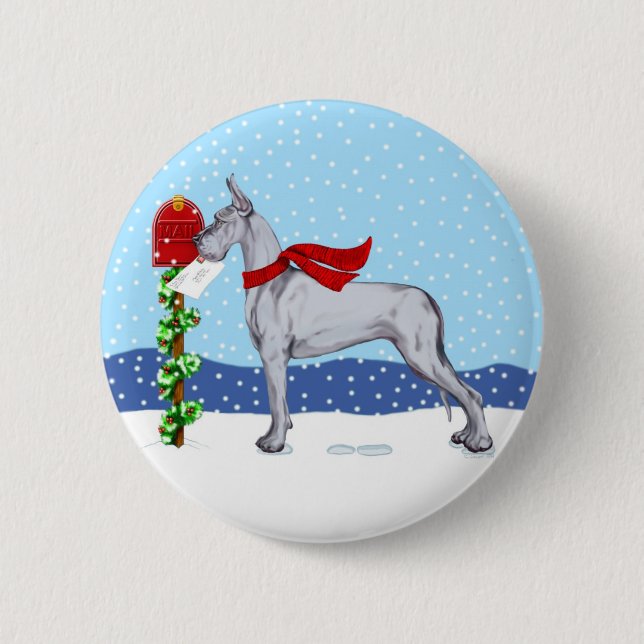 Badge Rond 5 Cm Grand Dane Christmas Mail Bleu (Devant)