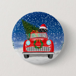 Badge Rond 5 Cm Grand Danois Conduisant une Voiture dans la Neige