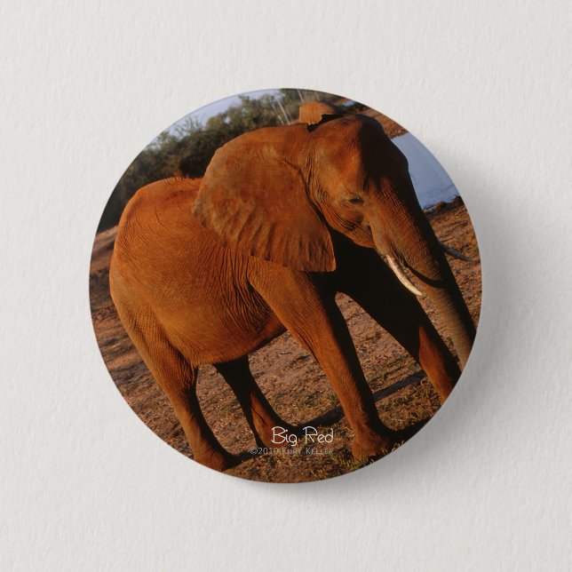 Badge Rond 5 Cm Grand éléphant rouge (Devant)