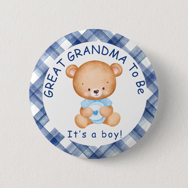 Badge Rond 5 Cm GRAND GRANDMA sera le Baby shower bleu plaqué (Devant)