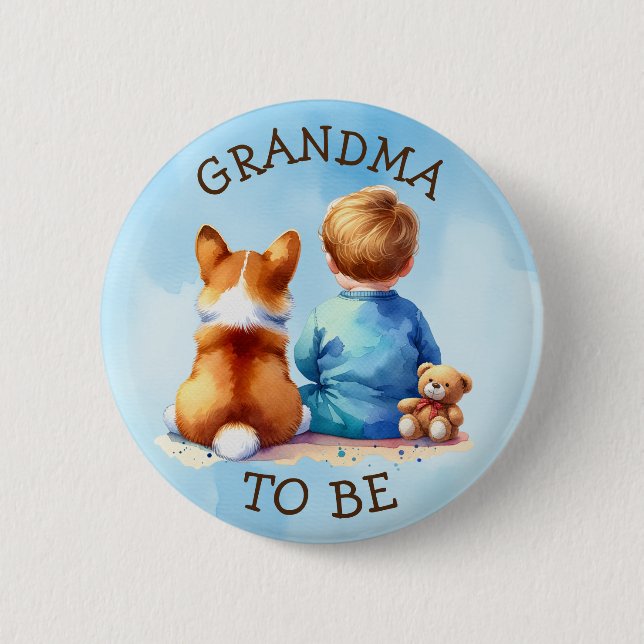 Badge Rond 5 Cm Grand-mère | Baby shower du garçon (Devant)