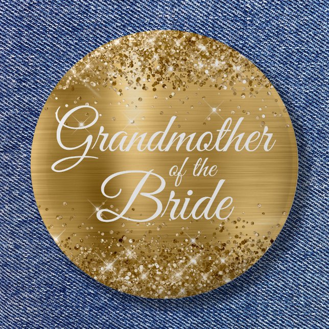 Badge Rond 5 Cm Grand-mère de la mariée Glittery Gold Foil (Grandmother of the Bride Glittery Gold Foil Button)